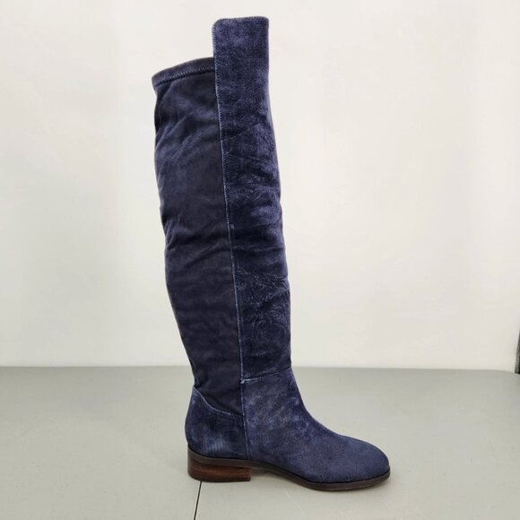 Lucky Brand Calypso Boot Over The Knee Blue Oiled Suede Women’s 6M Wide Calf - Picture 2 of 16